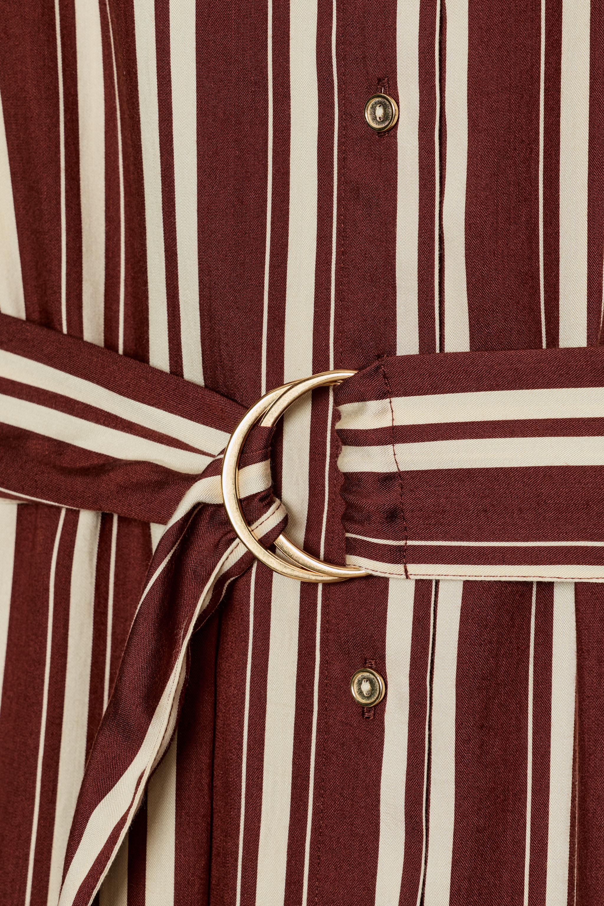 STRIPED BELTED MIDI SHIRT DRESS